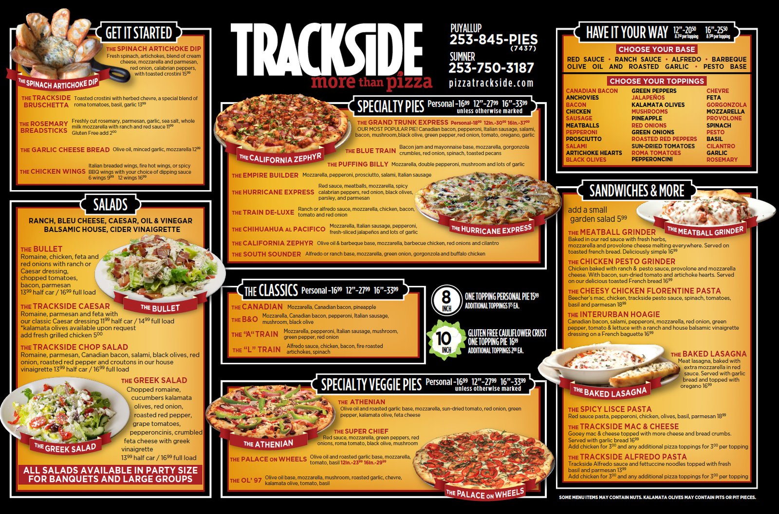 Menu Trackside Pizza